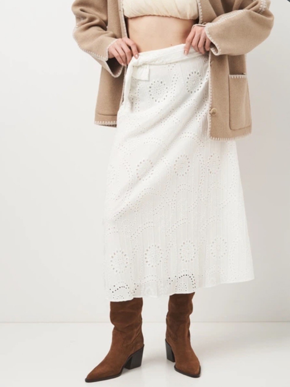ZARA EMBROIDERED EYELET MIDI SKIRT